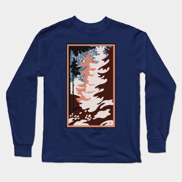 Retro Vintage Winter Forest Rose and Blue Long Sleeve T-Shirt by StudioPM71